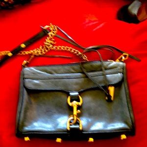 Small leather crossbody purse/ teal/ gold chain